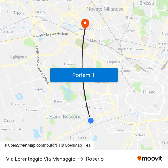 Via Lorenteggio Via Menaggio to Roserio map