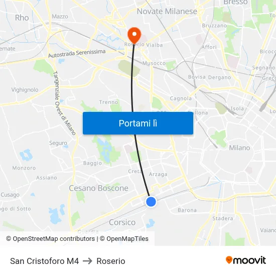 San Cristoforo M4 to Roserio map