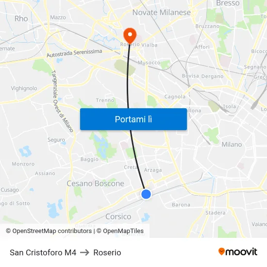 San Cristoforo M4 to Roserio map