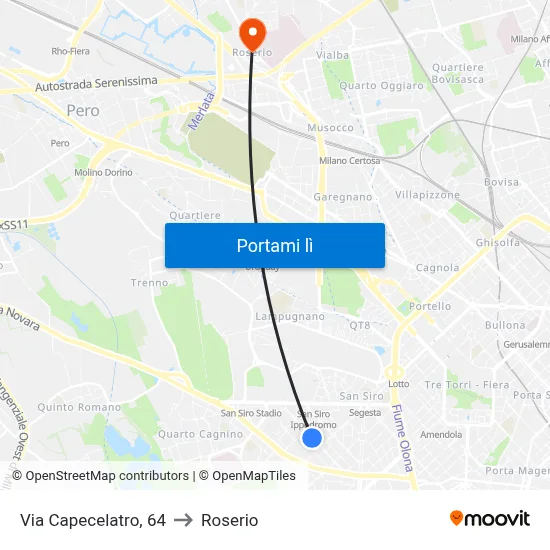 Via Capecelatro, 64 to Roserio map