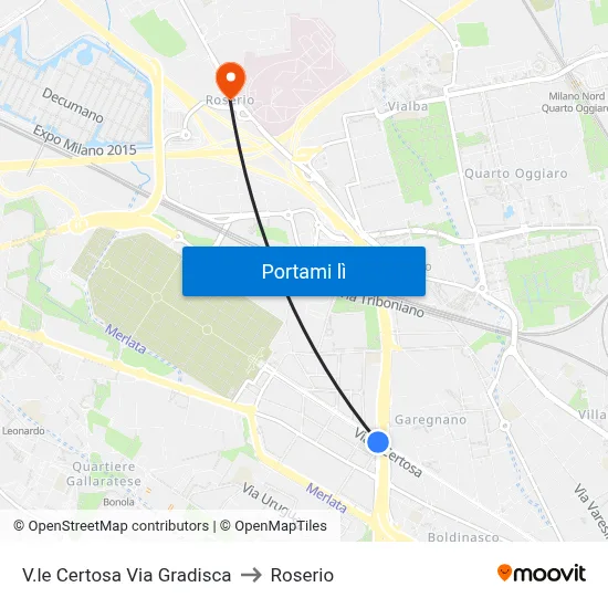 V.le Certosa Via Gradisca to Roserio map