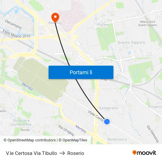 V.le Certosa Via Tibullo to Roserio map