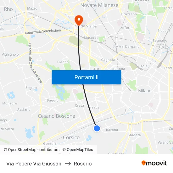 Via Pepere Via Giussani to Roserio map