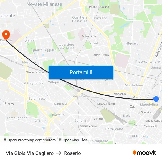 Via Gioia Via Cagliero to Roserio map