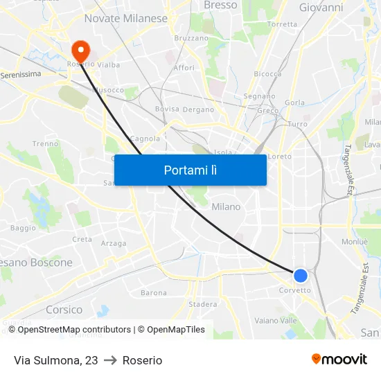 Via Sulmona, 23 to Roserio map