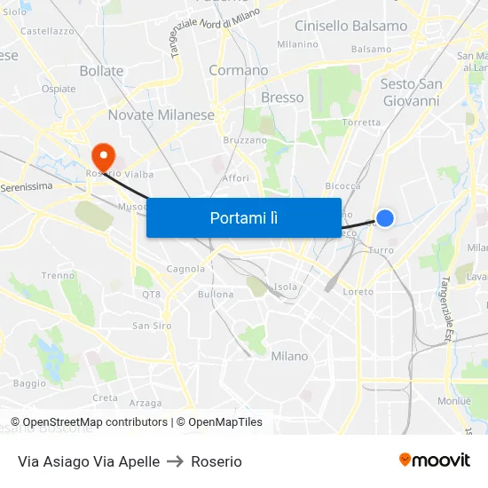 Via Asiago Via Apelle to Roserio map