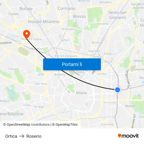 Ortica to Roserio map