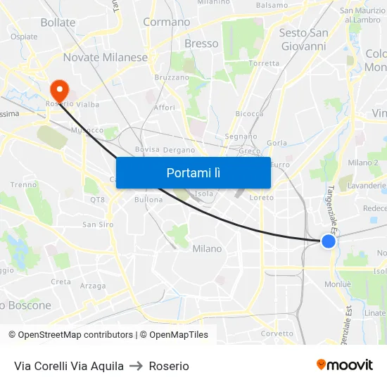 Via Corelli Via Aquila to Roserio map