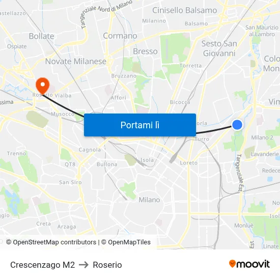 Crescenzago M2 to Roserio map