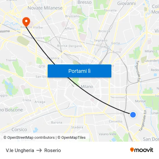 V.le Ungheria to Roserio map