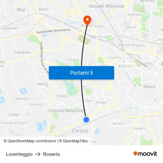 Lorenteggio to Roserio map