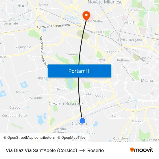 Via Diaz Via Sant'Adele (Corsico) to Roserio map