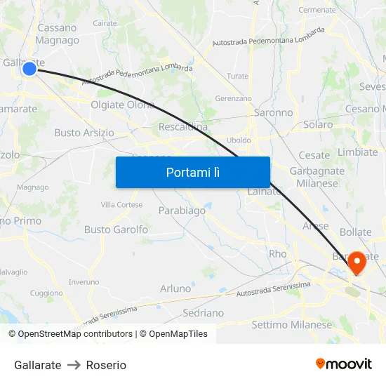 Gallarate to Roserio map