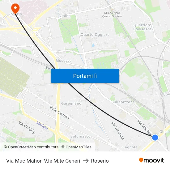 Via Mac Mahon V.le M.te Ceneri to Roserio map