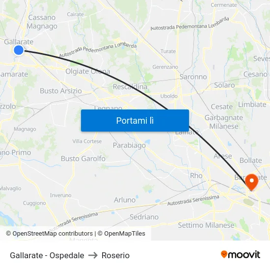 Gallarate - Ospedale to Roserio map