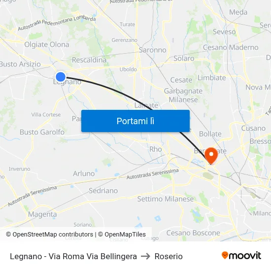 Legnano - Via Roma Via Bellingera to Roserio map