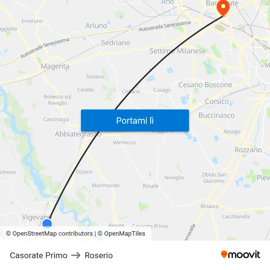 Casorate Primo to Roserio map