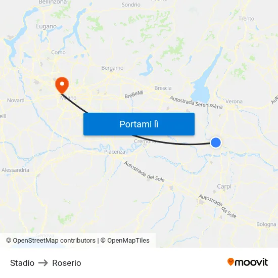 Stadio to Roserio map