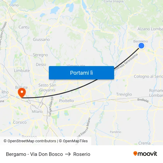 Bergamo - Via Don Bosco to Roserio map