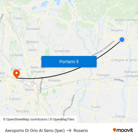 Aeroporto Di Orio Al Serio (Iper) to Roserio map