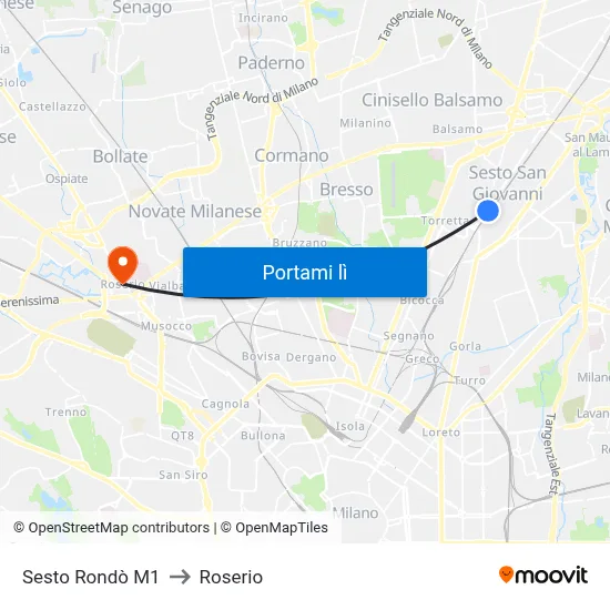 Sesto Rondò M1 to Roserio map