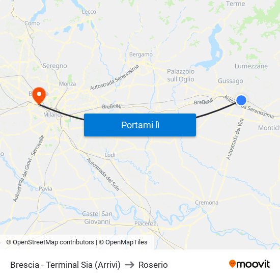 Brescia - Terminal Sia (Arrivi) to Roserio map