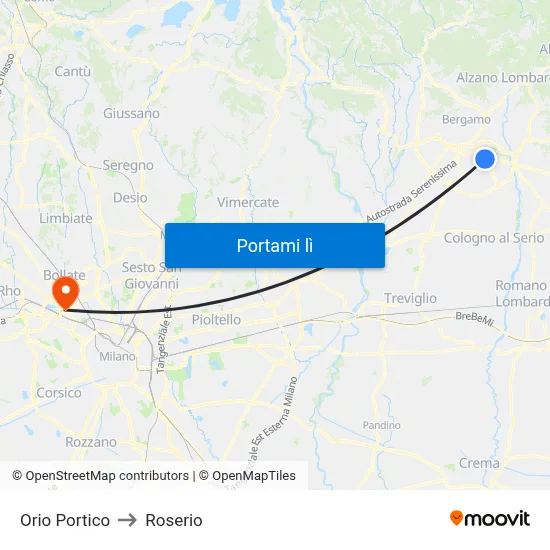 Orio Portico to Roserio map