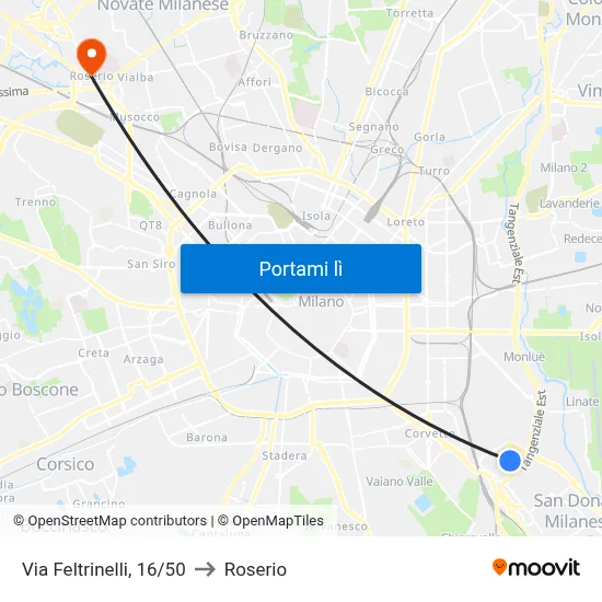 Via Feltrinelli, 16/50 to Roserio map