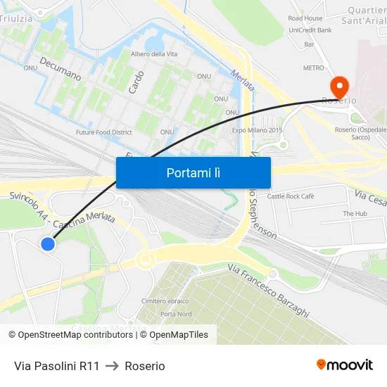 Via Pasolini R11 to Roserio map