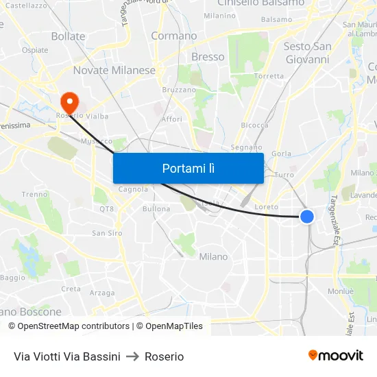 Via Viotti Via Bassini to Roserio map