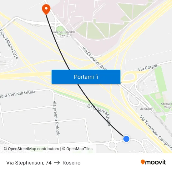 Via Stephenson, 74 to Roserio map