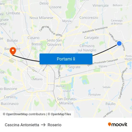 Cascina Antonietta to Roserio map