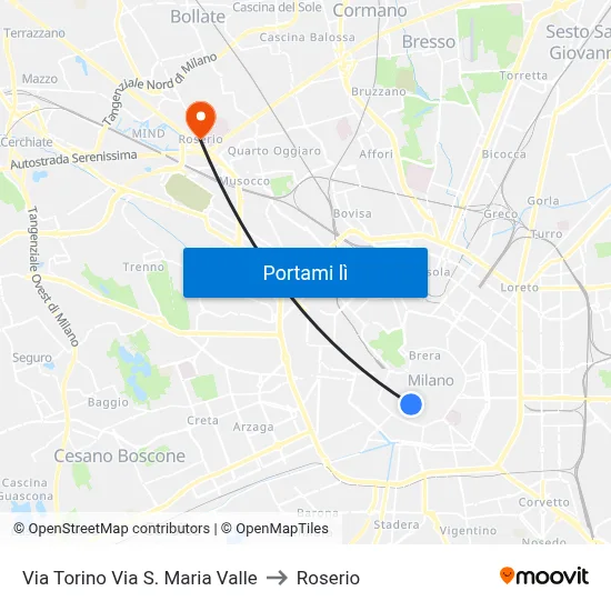 Via Torino Via S. Maria Valle to Roserio map