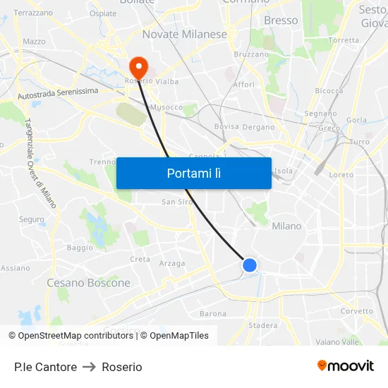 P.le Cantore to Roserio map