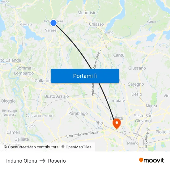 Induno Olona to Roserio map
