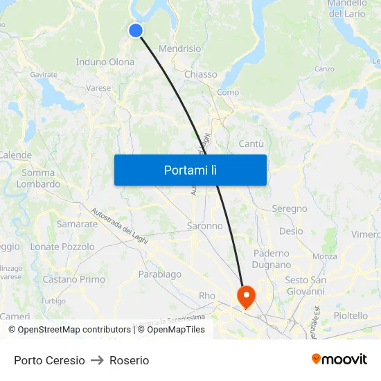 Porto Ceresio to Roserio map