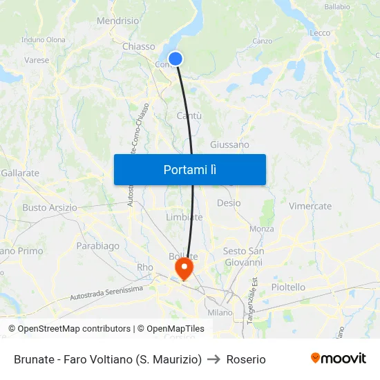 Brunate - Faro Voltiano (S. Maurizio) to Roserio map
