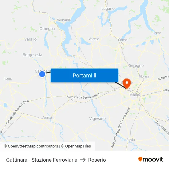 Gattinara - Stazione Ferroviaria to Roserio map
