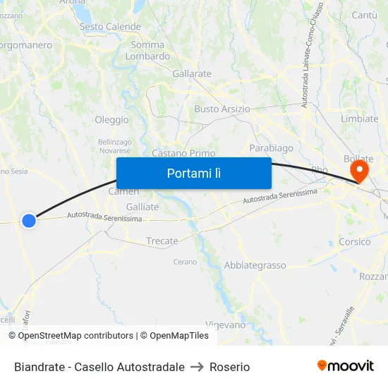 Biandrate - Casello Autostradale to Roserio map