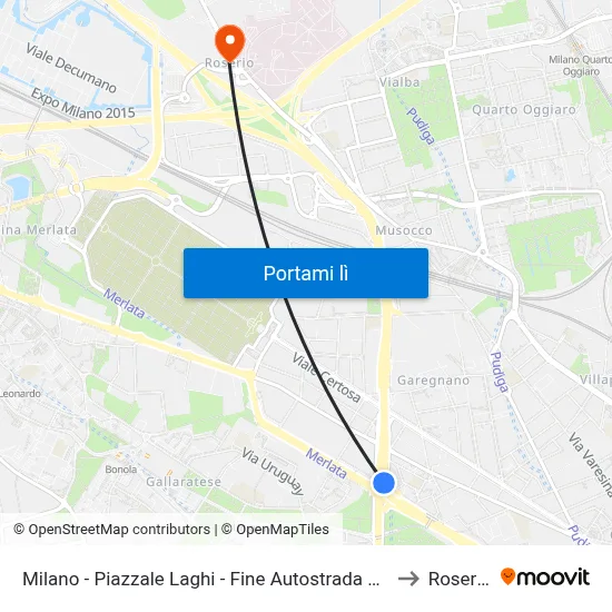 Milano - Piazzale Laghi - Fine Autostrada A4 to Roserio map