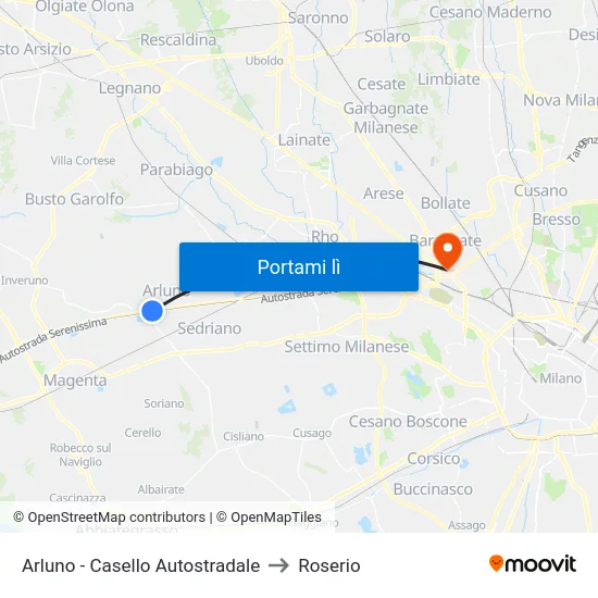 Arluno - Casello Autostradale to Roserio map