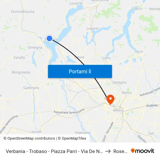 Verbania - Trobaso - Piazza Parri - Via De Notaris to Roserio map