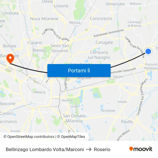 Bellinzago Lombardo Volta/Marconi to Roserio map
