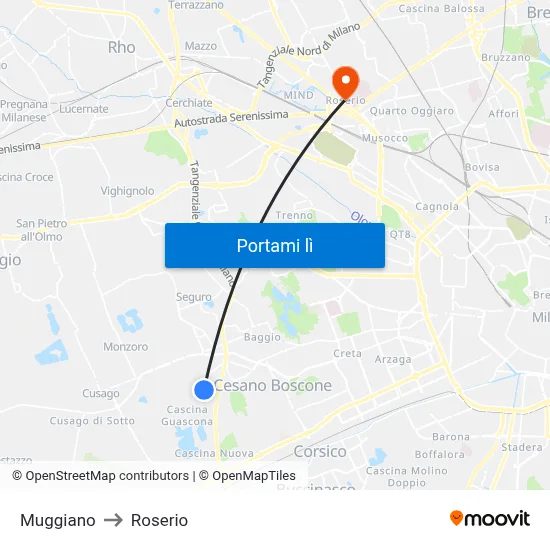 Muggiano to Roserio map