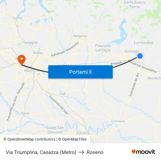 Via Triumplina, Casazza (Metro) to Roserio map