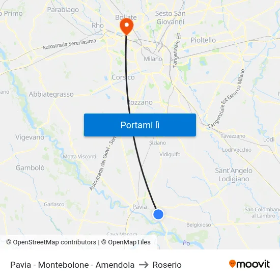Pavia - Montebolone - Amendola to Roserio map