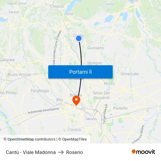 Cantù - Viale Madonna to Roserio map