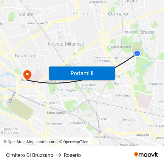 Cimitero Di Bruzzano to Roserio map