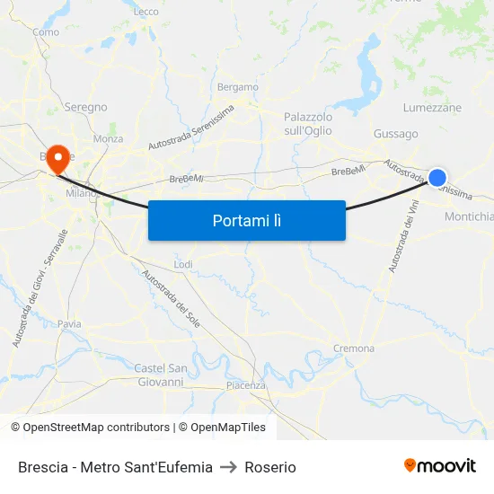 Brescia - Metro Sant'Eufemia to Roserio map