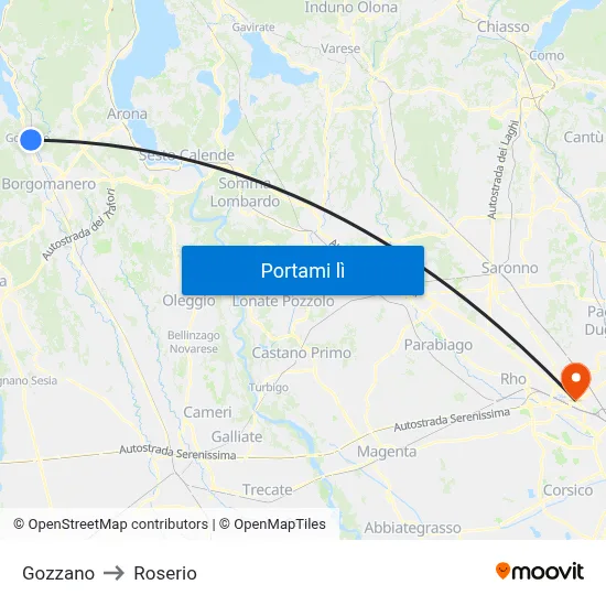 Gozzano to Roserio map